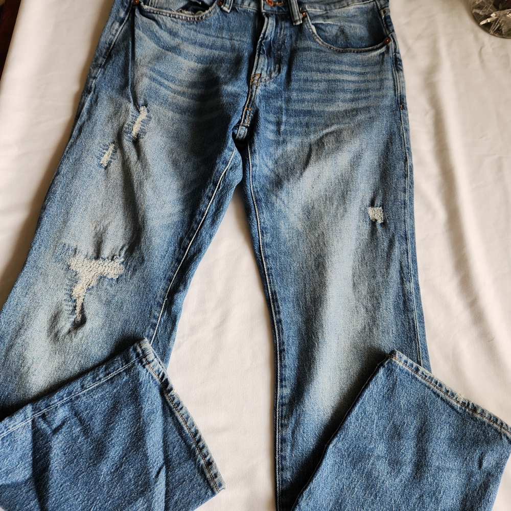 H&M Blue Distressed Straight Leg Jeans